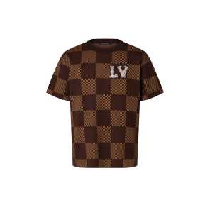 Louis Vuitton Short-Sleeved Cotton Damier Crewneck With Crystal LV Patch